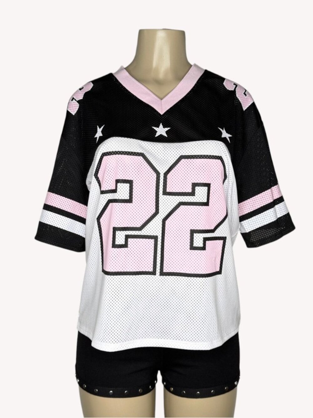 Oversized 22 Graphic Mesh Jersey Top Black Pink